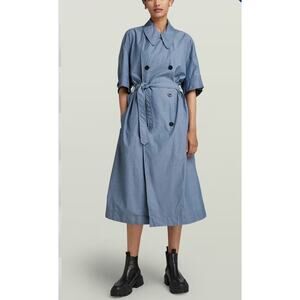 G-Star RAW High Trench Dress Short Sleeve Lt Cloud Chambray Size Medium NWT